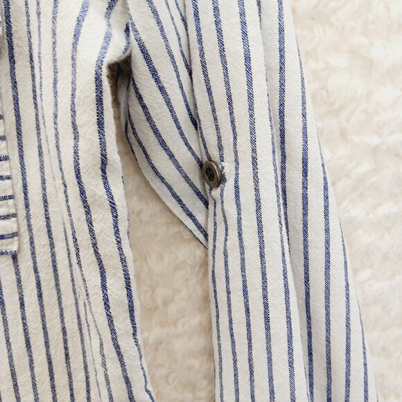 Blouse Size S Navy Linen Button-Up Stripe Preppy Coastal Classic Academia Cruise - Picture 5 of 16